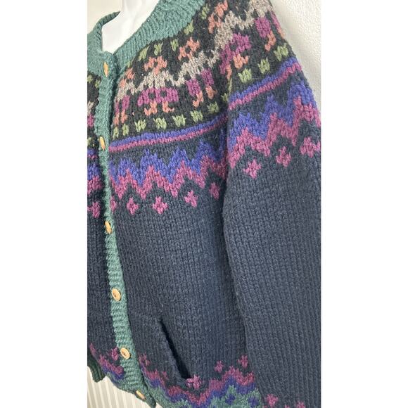Chunky Handknit Style Cardigan Sweater Cottagecore Pattern Whimsical Women XL - Picture 4 of 9